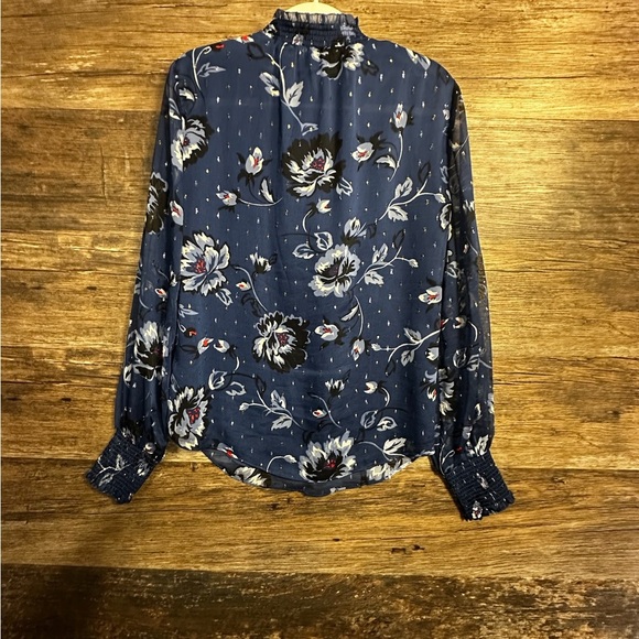 White House Black Market Blue Ruffled Floral Blouse - Picture 8 of 10